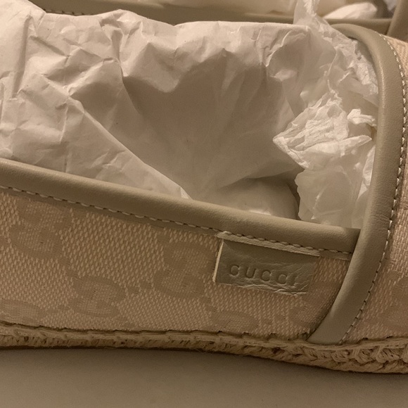 Gucci white Gg canvas leather trim espadrilles flats | size 39 - Picture 2 of 6